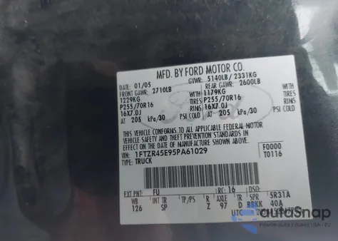 2005 Ford Ranger Edge/Fx4 Level Ii/Fx4 Off-Road/Xlt z USA, uszkodzony, nr VIN 1FTZR45E95PA61029